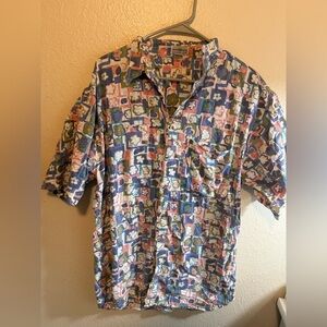 Rare Vintage Multicolor Graphic Men's Button Down Shirt